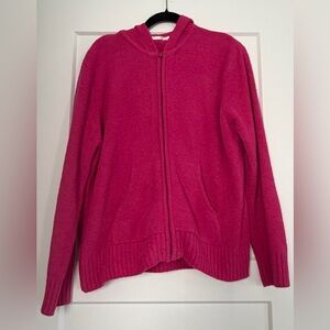 Lulu-B Vibrant Hot Pink Cozy, Chenille Cardigan Zipper Sweater, Large
